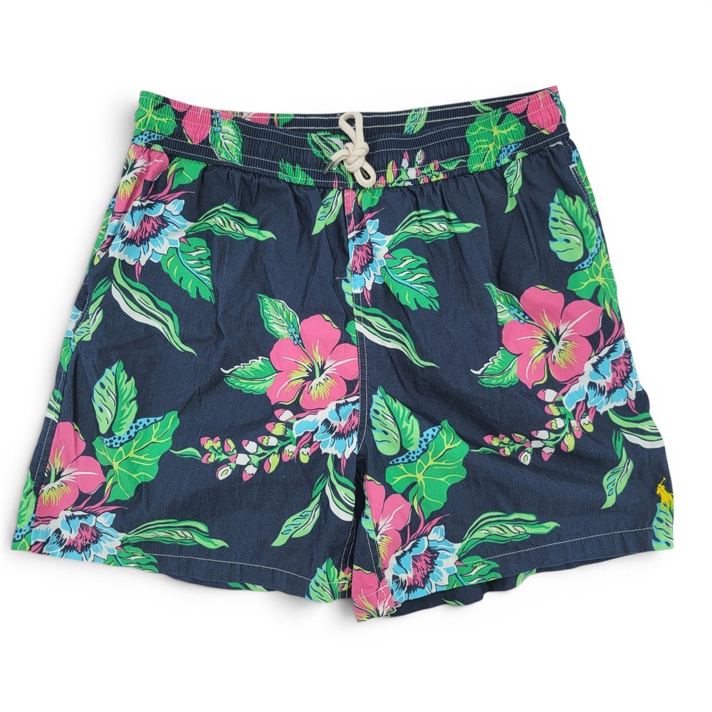 Polo Ralph Lauren Mens XL Swim Trunks Floral Tropical Blue Lined Beach Shorts